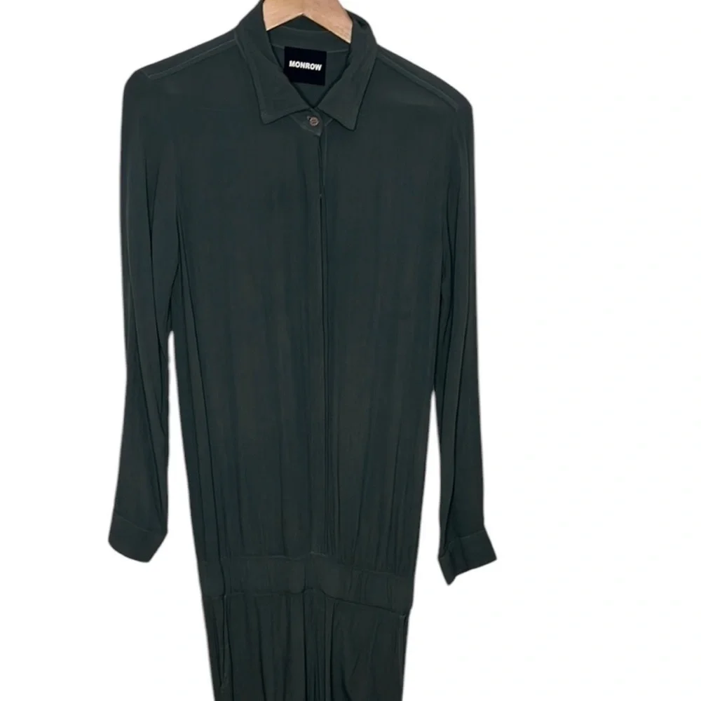 Monrow Dark Grey Crepe Long Sleeve Button Up Jumpsuit Women Size XS